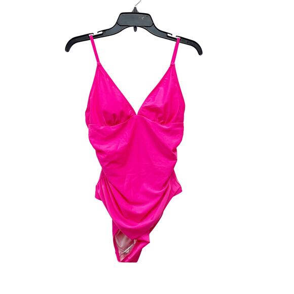 Cupshe Women's Pink Shirring V Neck One Piece Swimsuit Size Large - Picture 1 of 7